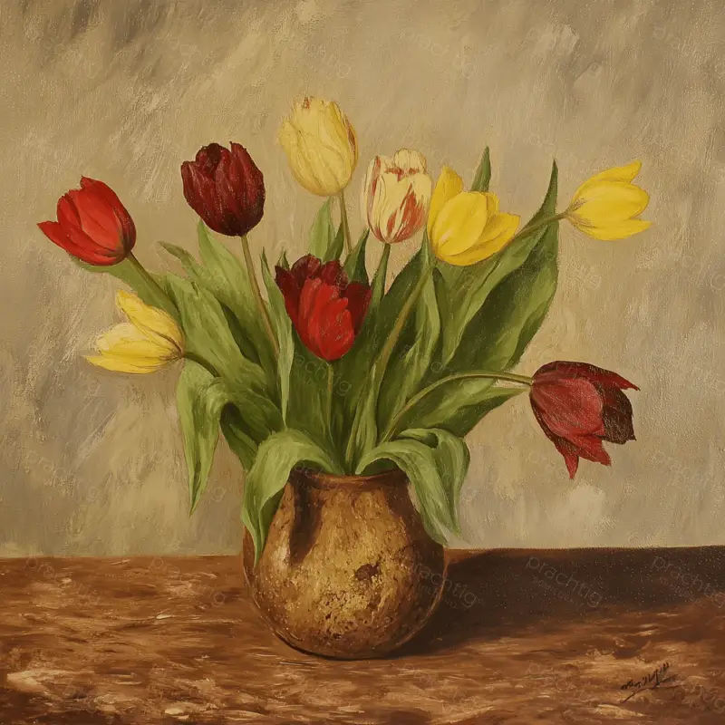 Achat Immédiat Tulpenpracht in rustieke vaas - Canvas / 50x50