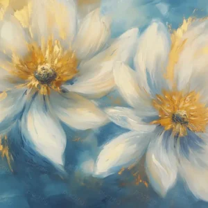 Achat Immédiat Twee Bloemen in Blauwe Glans - Dibond / 60x90