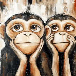 Achat Immédiat Twee nieuwsgierige apen - Canvas / 30x40