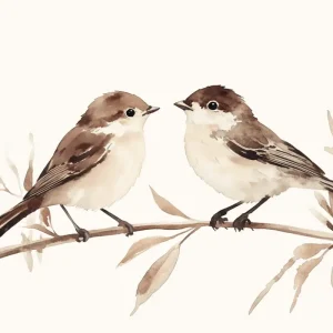 Authentique Twee Musjes op een Tak - Dibond / 40x50