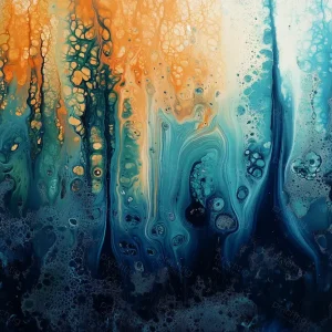 Acheter En Ligne Vloeiende Kleurenstorm in Blauw en Oranje - Olieverf / 60x90