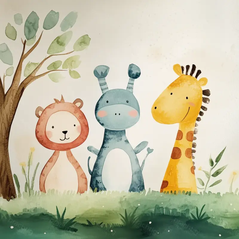 Achat Immédiat Vrolijke dierenvrienden in de natuur - Canvas / 60x60