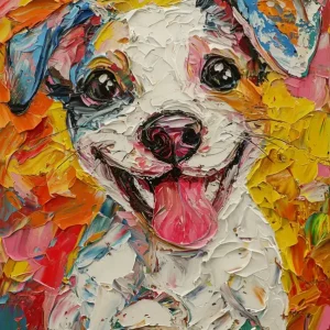 Acheter Direct Vrolijke Hond met Kleurige Achtergrond - Canvas / 30x40