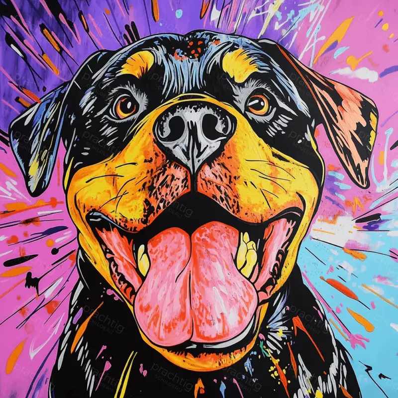 Authentique Vrolijke hond in felle kleuren - Canvas / 40x40