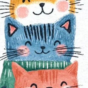 Acheter Direct Vrolijke Kattenstapel - Olieverf / 60x80