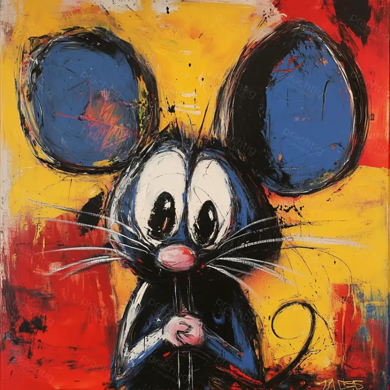 Acheter En Ligne Vrolijke Muis op Geel en Rood - Canvas / 30x30