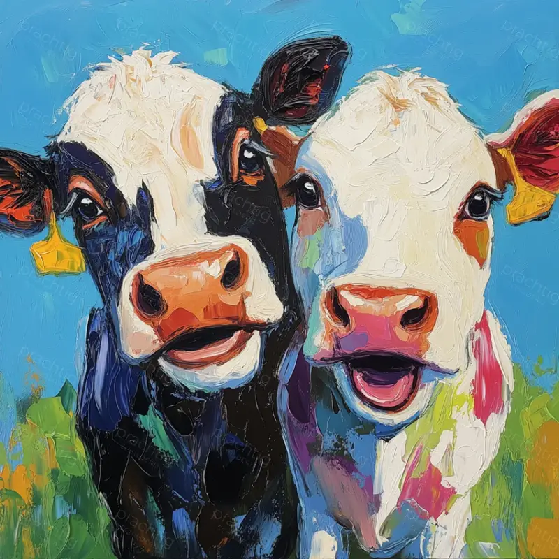 Acheter Direct Vrolijke Koeien in Vrolijke Kleuren - Olieverf / 50x50