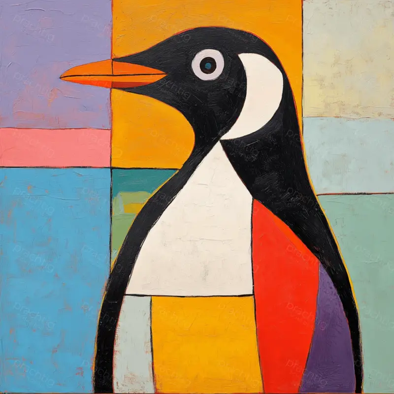 Acheter En Ligne Vrolijke Pinguïn in Kleurvlakken - Olieverf / 60x60