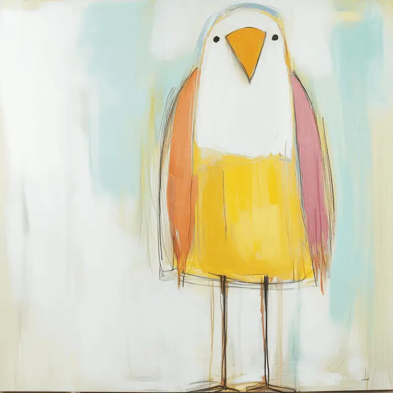 Authentique Vrolijke vogel in pasteltinten - Dibond / 60x60