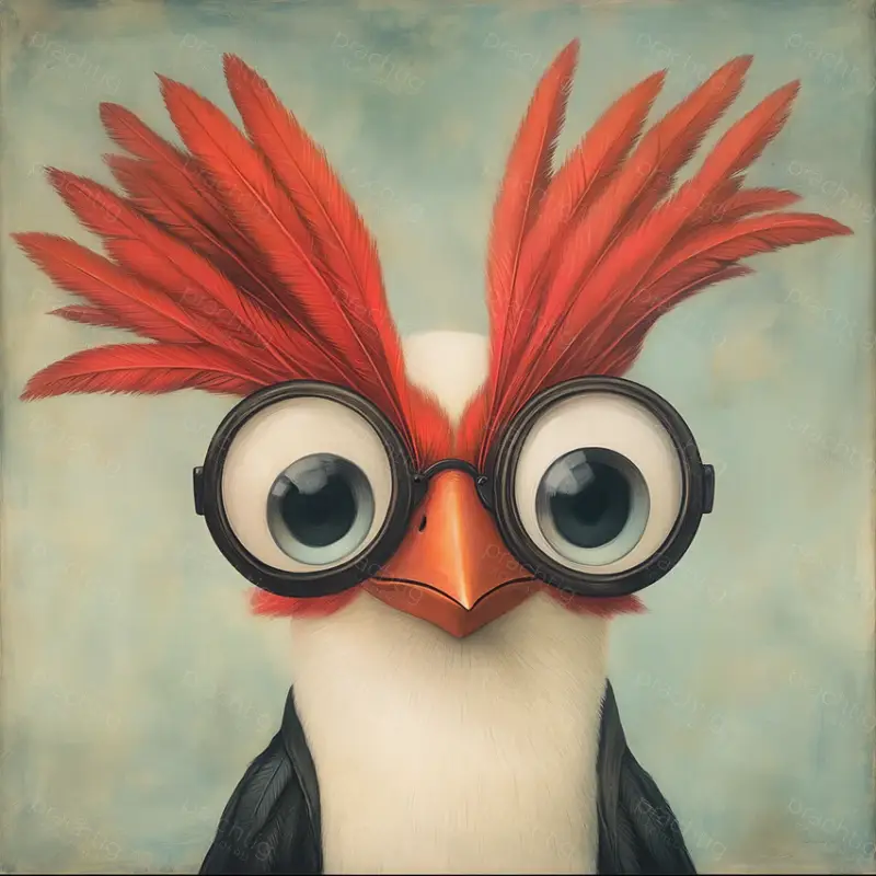 Vrolijke Vogel Met Grote Bril - Canvas / 60x60 Quantité Limitée