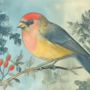 Vrolijke vogel op tak - Dibond / 30x40 Nouveauté