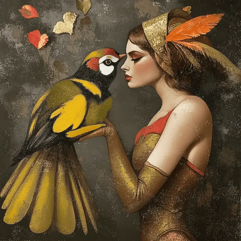 Vrouw en Vogel in Harmonie - Canvas / 30x30 Prix Promo