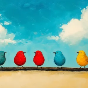 Vrolijke Vogels in de Lucht - Dibond / 60x90 Top Vente