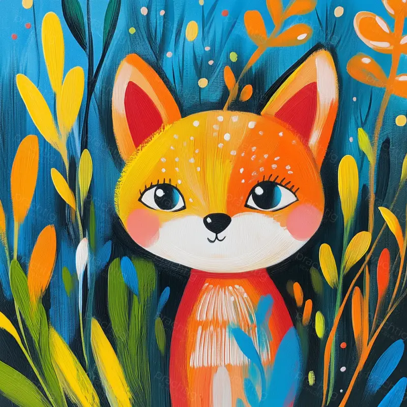 Vrolijke Vos in Kleurrijk Bos - Canvas / 50x50 Achat Immédiat