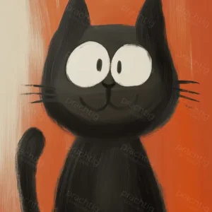 Vrolijke zwarte kat op oranje achtergrond - Olieverf / 60x90 Achetez Aujourd’hui