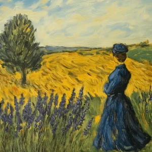 Achat Immédiat Vrouw in het gele veld - Olieverf / 30x40