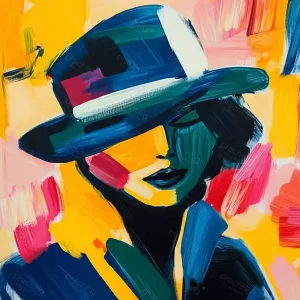 Acheter En Ligne Vrouw in Hoed en Kleurenexplosie - Dibond / 60x80