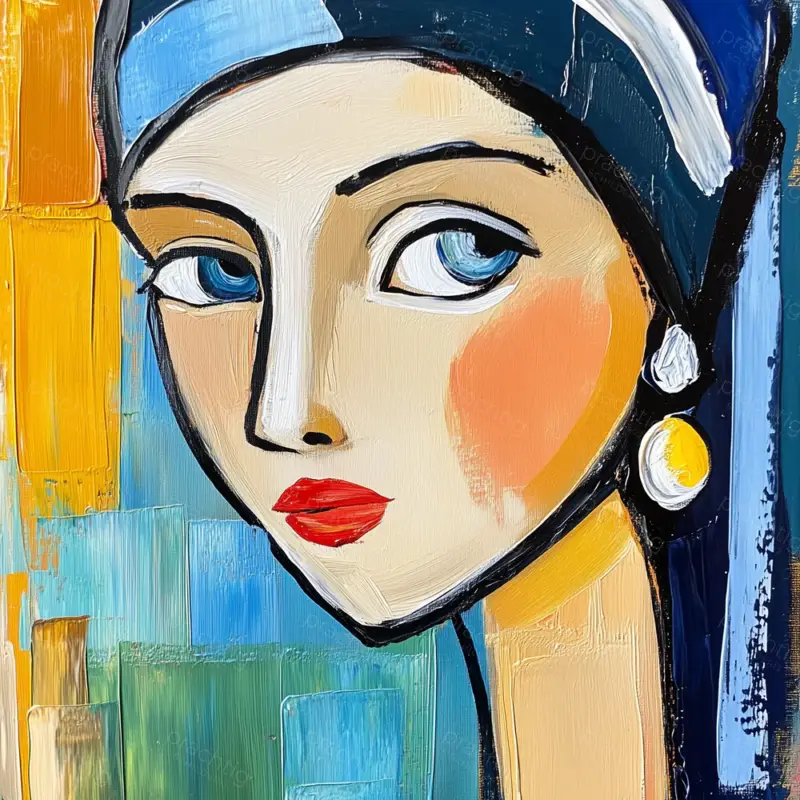 Acheter En Ligne Vrouw met Parel in Kleur - Olieverf / 50x50