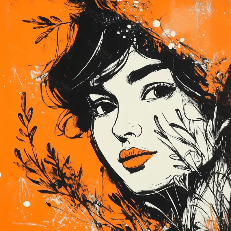 Vrouwelijk Portret op Oranje - Dibond / 60x60 Achat Immédiat