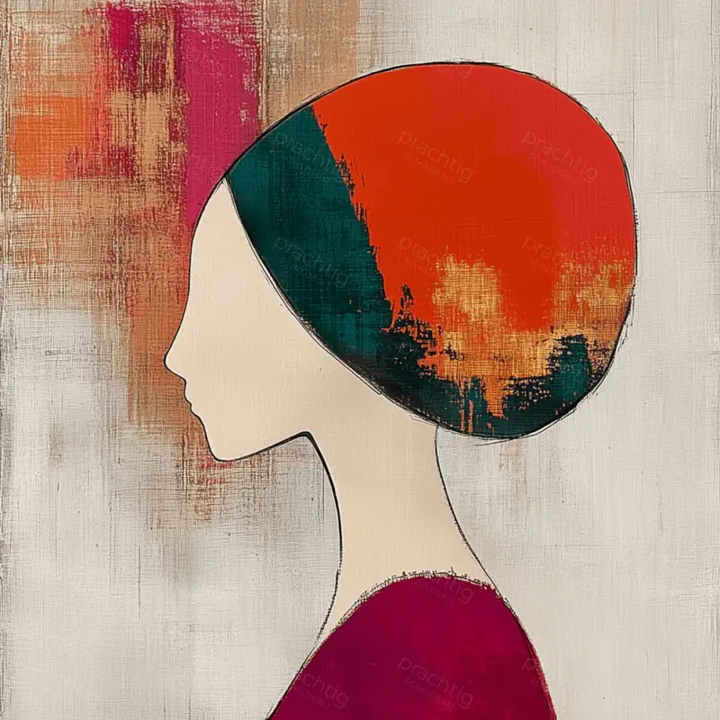 Vrouwelijk silhouet met kleurrijke hoed - Canvas / 40x40 Produit De Marque