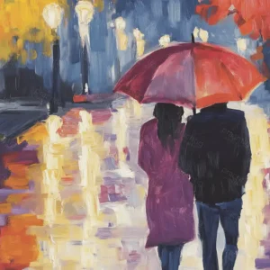 Wandeling Onder Een Rode Paraplu - Dibond / 60x90 Offre Spéciale