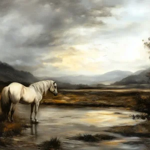 Wit Paard in Rustig Landschap - Canvas / 30x40 Offre Limitée