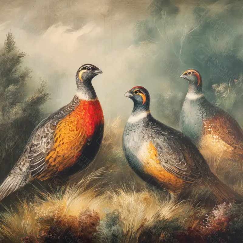 Wilde Fazanten in de Ochtendmist - Olieverf / 60x60 Offre Spéciale