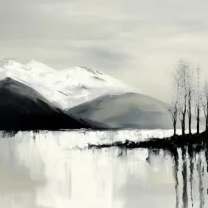 Achat Immédiat Winterlandschap met Besneeuwde Bergen - Dibond / 60x80