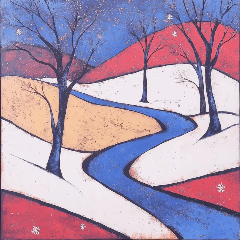 Winterlandschap met kronkelende stroom - Dibond / 30x30 Certifié