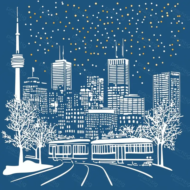 Winterse Stad met Sterrenhemel - Dibond / 40x40 Solde