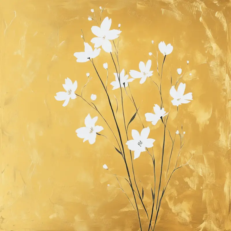 Acheter Direct Witte bloemen tegen gouden achtergrond - Canvas / 40x40