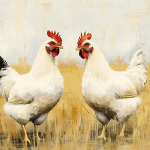 Witte hanen in harmonie - Dibond / 60x80 Petit Prix