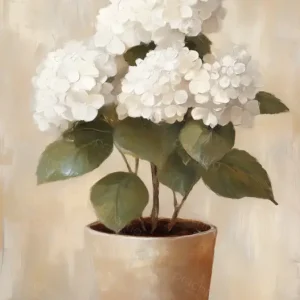 Witte Hortensia in Aardetinten - Canvas / 60x90 Produit De Marque