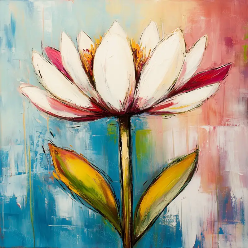 Witte Lotus op Vrolijke Achtergrond - Canvas / 50x50 Paiement Sécurisé