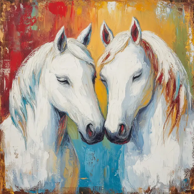 Witte Paarden in Harmonie - Olieverf / 50x50 Promotion