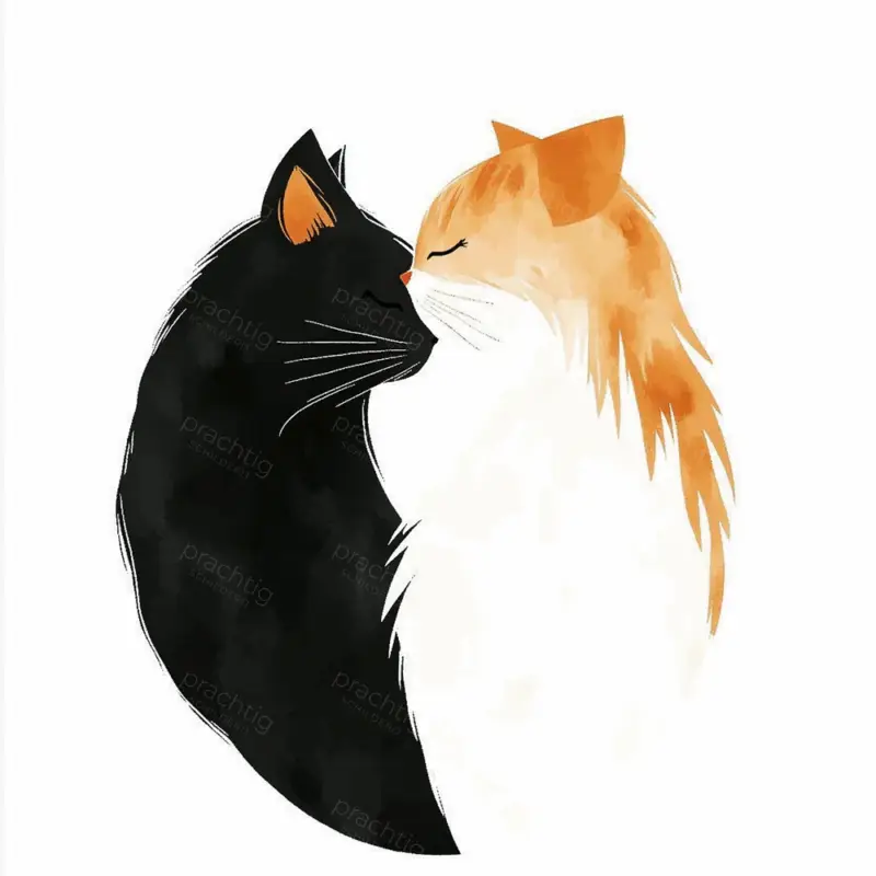 Yin Yang Katten - Olieverf / 40x40 Certifié