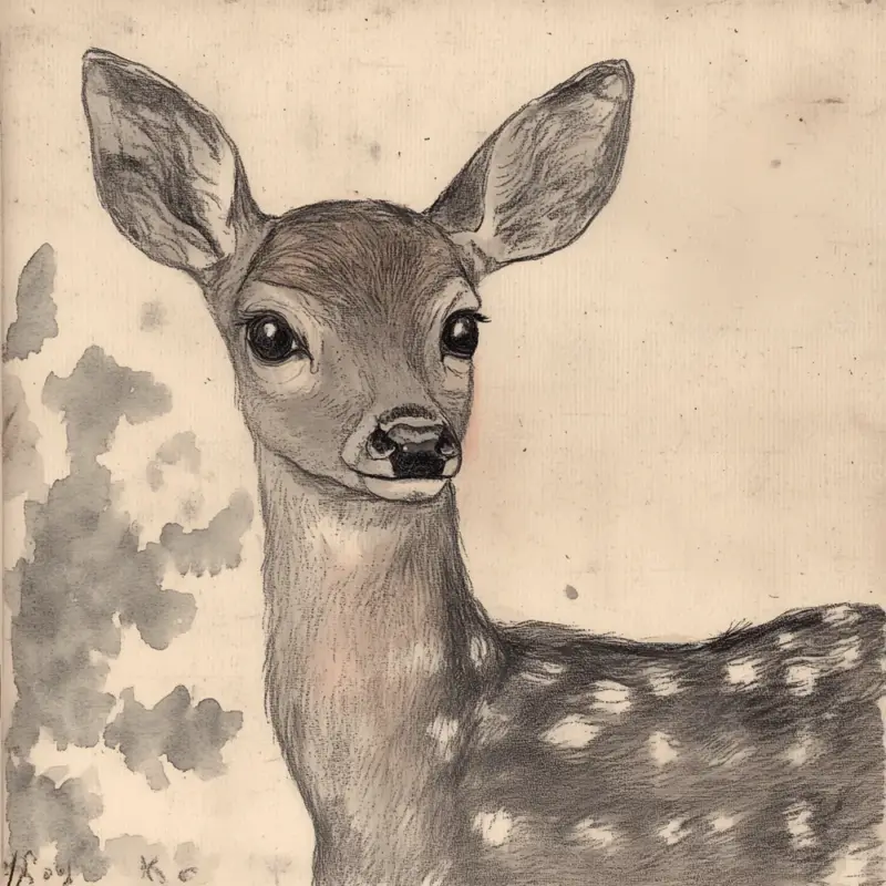 Zacht Reekalf in Potlood - Olieverf / 50x50 Offre Du Jour