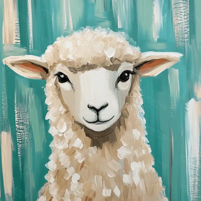 Zacht Schaap Voor Turquoise Achtergrond - Olieverf / 60x60 Prix Bas