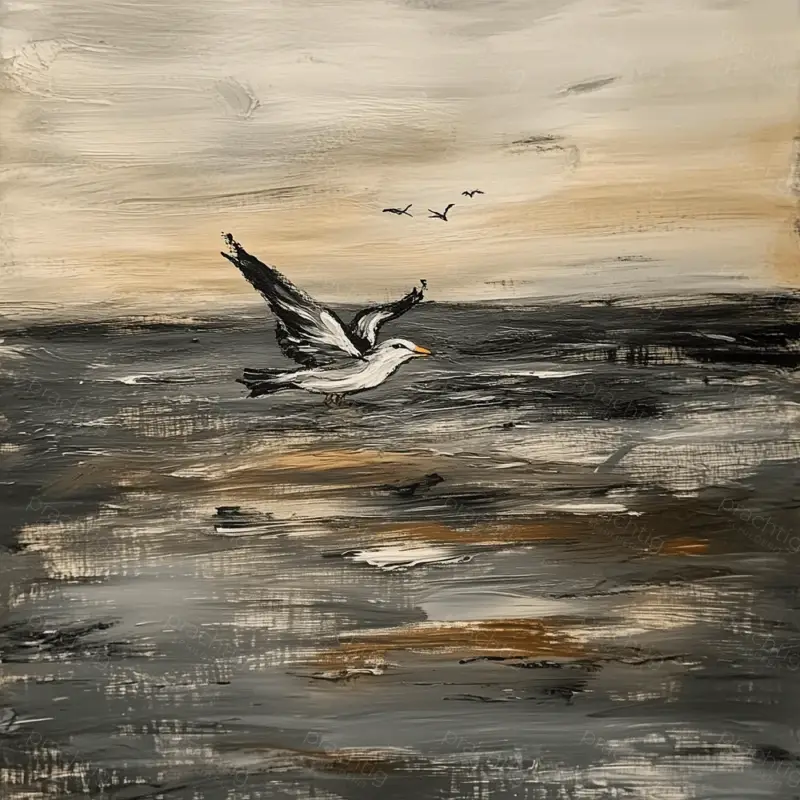 Zeemeeuw zweeft boven golven - Olieverf / 60x60 Réduction