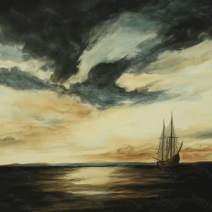Zeilschip onder Dreigende Wolken - Dibond / 60x80 Marque