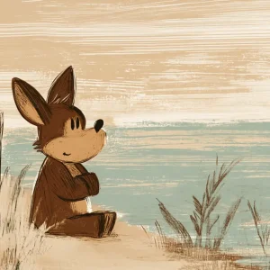 Zittende Hond aan Rivieroever - Olieverf / 30x40 Retour Gratuit