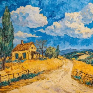 Zomers Landschap met Huisje en Cipres - Olieverf / 60x80 Paiement Sécurisé