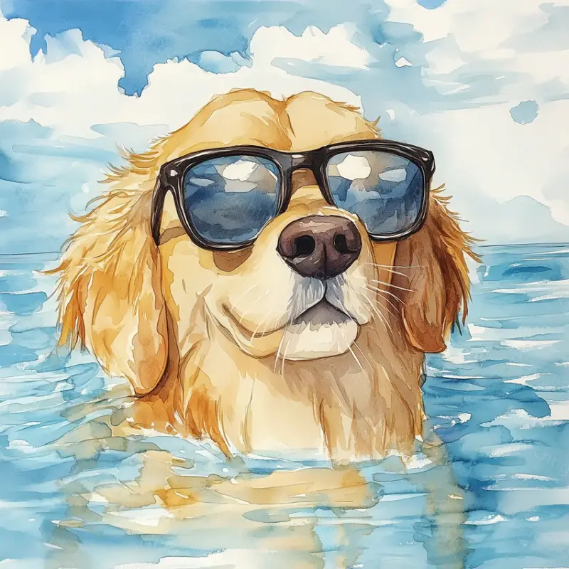 Zomerse Hond in het Water - Canvas / 60x60 Paiement Sécurisé