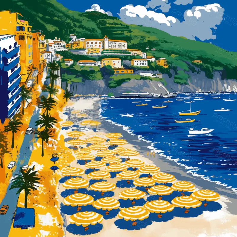 Zomerse Stranddag met Parasol - Olieverf / 40x40 Retour Gratuit