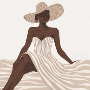 Zomerse vrouw in gestreepte jurk - Dibond / 60x90 Offre Spéciale