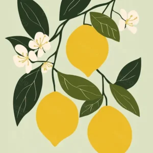 Acheter Direct Zonnige Citroenen en Bloemen - Olieverf / 60x80