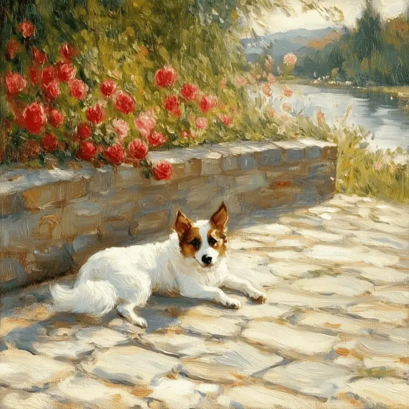 Zonnige Hond in Bloementuin - Canvas / 40x40 Achetez Aujourd’hui