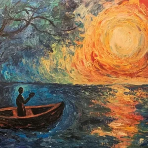 Zonsondergang boven Blauwe Rivier - Canvas / 30x40 Commander Vite