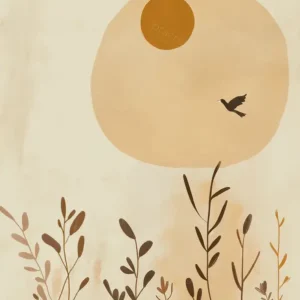 Zonsondergang met vogel en bladeren - Canvas / 30x40 Expédition Rapide