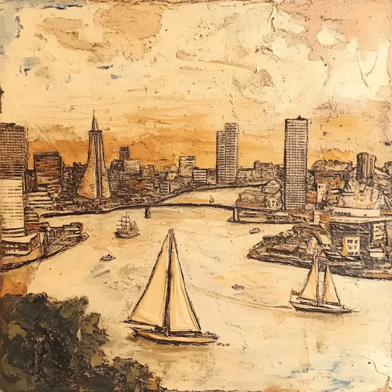 Zonnige Skyline van Rotterdam - Dibond / 30x30 Offre Spéciale